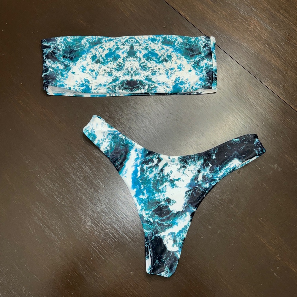Water Print Bandeau Bikini Set